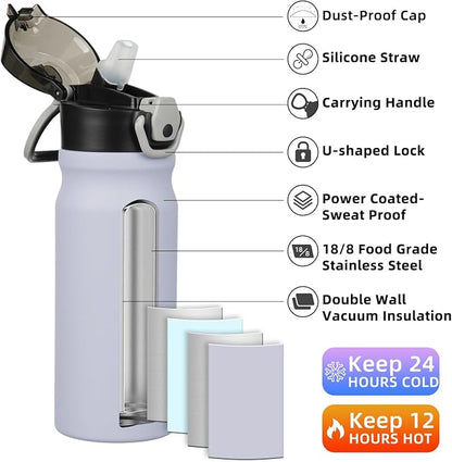 BJPKPK 18 oz Water Bottle with Straw & Handle, Insulated Stainless Flask | Leak - Image 2