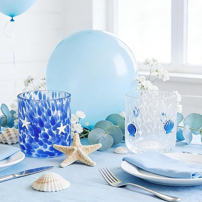 Whaline 2Pcs Ocean Icon Juice Glass 14 Oz Wine Glass White Dark Blue Seashell - Image 5