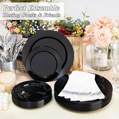 BESTSTAR 200PCS Black Plastic Plates Set | 100 10.25 inch Dinner Plates and 100 - Image 3