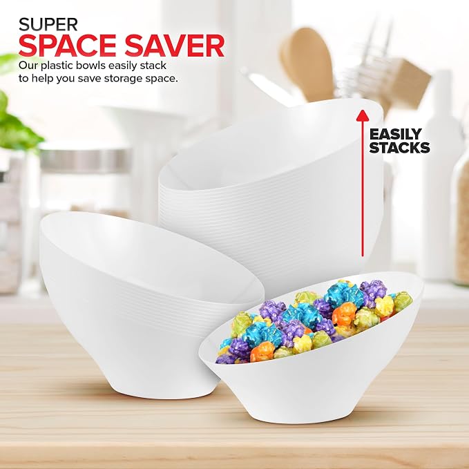 20oz White Plastic Serving Bowls Medium Disposable Snack Bowl Candy Dishes - Image 7