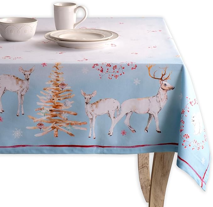 Maison d' Hermine Table Cloth Rectangle Table 100% Cotton 60 x 90 Inches Fall Tablecloth Reusable Everyday Use for Thanksgiving Christmas Decorations Dining Farmhouse Party (Fairy Tale Forest)