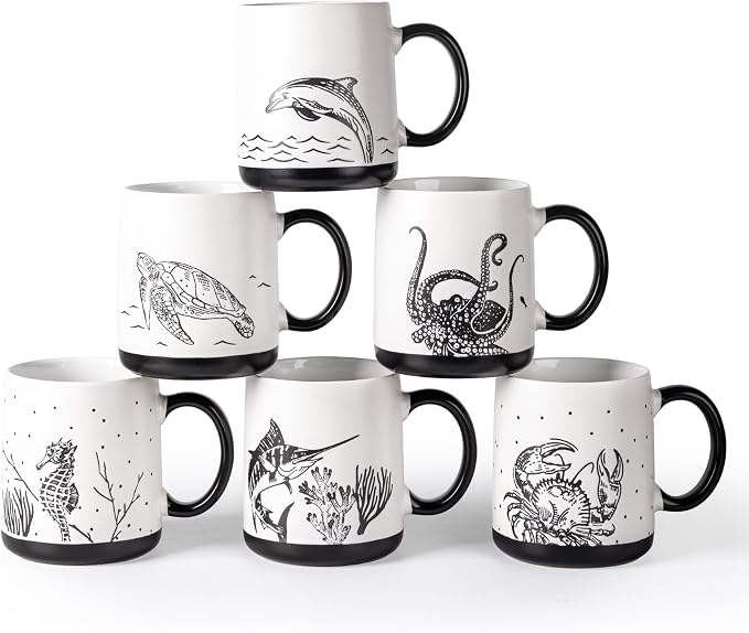 AmorArc Large Coffee Mugs Set of 6, 18oz Ceramic Coffee Cups by AmorArc