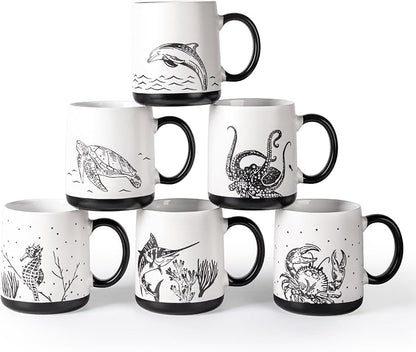 AmorArc Large Coffee Mugs Set of 6, 18oz Ceramic Coffee Cups by AmorArc