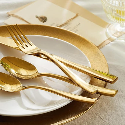 HIKAA Forged Silverware Set Stainless Steel Flatware Set,Service for 4,Matte Satin Polished Cutlery Set,Dishwasher Safe (Gold, 20PCS)