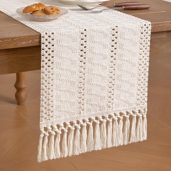 Boho Table Runner Summer Farmhouse Rustic Dining Dresser Scarf Home Decor | - Image 4