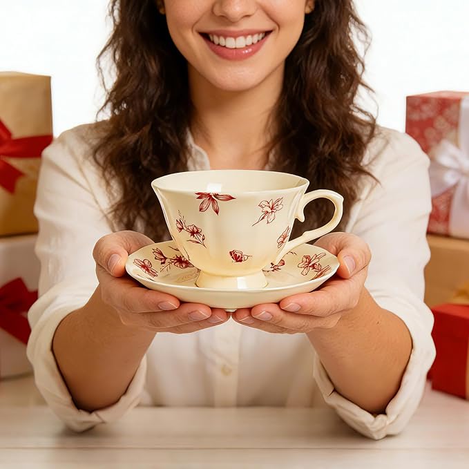 Vintage Fancy Porcelain Tea Cup and Saucer Set - Image 2