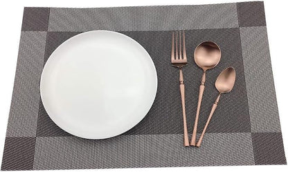 Gugrida Vinyl Coffee Placemats Heat Resistant Dining Table Mats Non-Slip Washable Place Mats Set of 6 （Coffee）