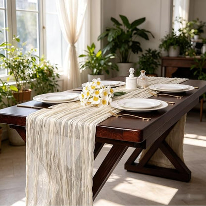 13.3FT Beige Cheesecloth Table Runner Easter Spring Boho Gauze Table Runner - Image 6