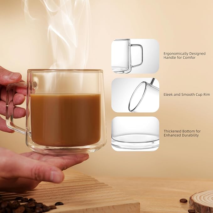 CNGLASS 15oz Double Walled Glass Coffee Mugs, Large Insulated Glass Mugs - Image 4