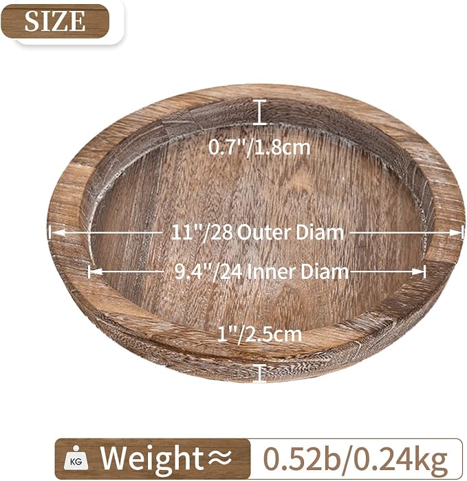 Hanobe Wooden Tray for Coffee Table, Decorative Round Candle Holder Plate | - Image 3