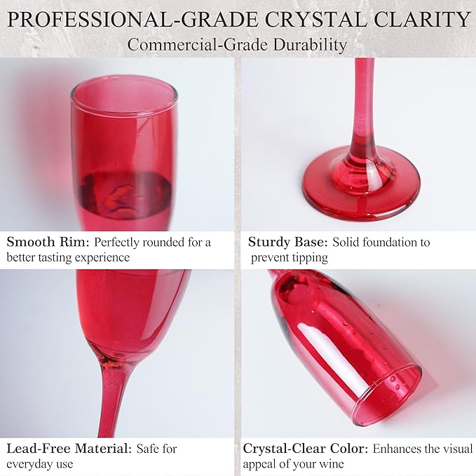 Champagne Flutes Glasses Set of 6-6oz Multi Colored Glass, Unique Colorful Long Stem Champagne Flute Gift for Wedding, Anniversaries, Parties, Birthday, Restaurant, Home Bar