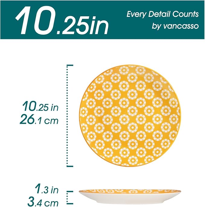 vancasso 10.25" Ceramic Dinner Plates Set of 6, Muted Vintage | Microwave - Image 2