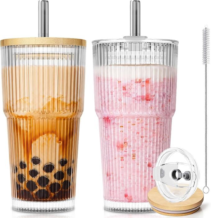 KEMORELA 20oz Ribbed Glass Tumblers by KEMORELA