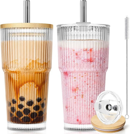 KEMORELA 20oz Ribbed Glass Tumblers by KEMORELA