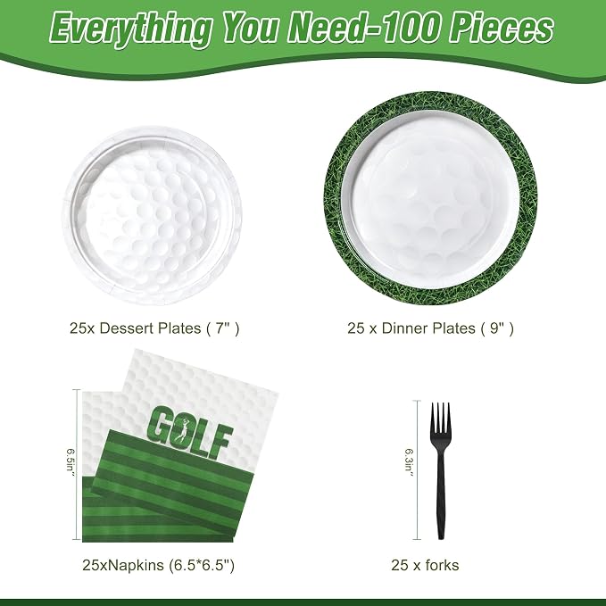 100 Pcs Disposable Golf Party Tableware Set - Image 2