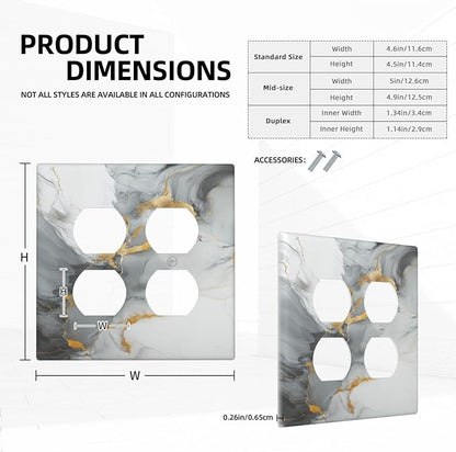 Light Switch Cover Gray/Gold Marble Abstract Modern Luxury 2 Gang Decorative SwitchPlates Double Duplex Wall Plates Switch Plates and Outlet Covers for Bathroom Bedroom Decor