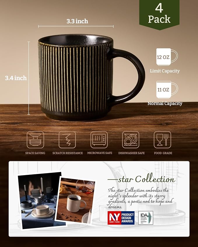 famiware Coffee Mug Set for 4, Star 12 oz Catering Mugs Cup Set - Image 6