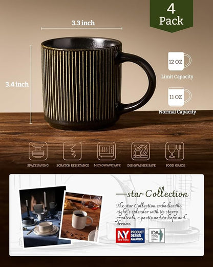 famiware Coffee Mug Set for 4, Star 12 oz Catering Mugs Cup Set - Image 6