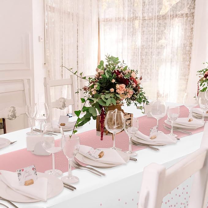 MASHAN 24 Pack White and Rose Gold Tablecloth Set - Image 4
