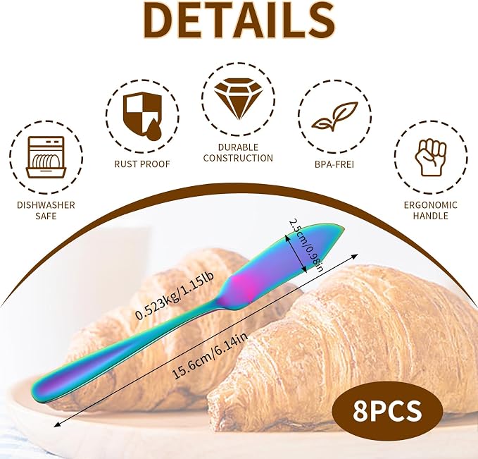 Buyer Star Butter Knives, 18/10 Stainless Steel 6.10 Inch Rainbow Cheese - Image 6