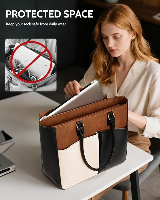 Laptop Tote Bag for Women, Leather Work Tote - Image 4