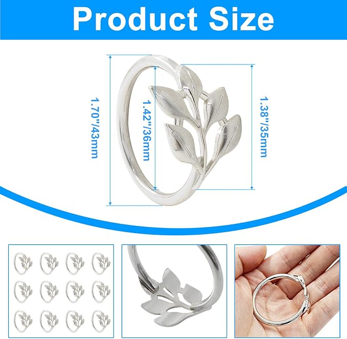 Silver Napkin Rings, Elegant Modern Style | Metal Leaf Holders, - Image 3