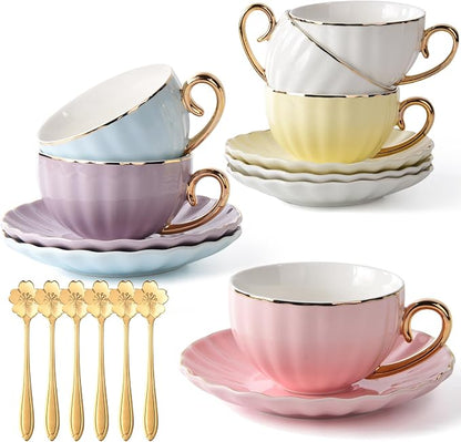 ICHAG 18-Piece Bone China Cup and Saucer Set, 7.7oz Pumpkin Coffee Cups by ICHAG