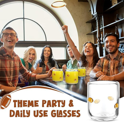 Icon Juice Glasses, 14oz Stemless Wine Drinking Juice Glass Cup for Valentine Party Supplies Gift(2 Pcs,Football)