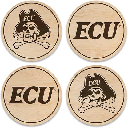 LazerEdge East Carolina Pirates Wooden Coaster Set - Maple Wood - Officially Licensed Product - 4-Pack