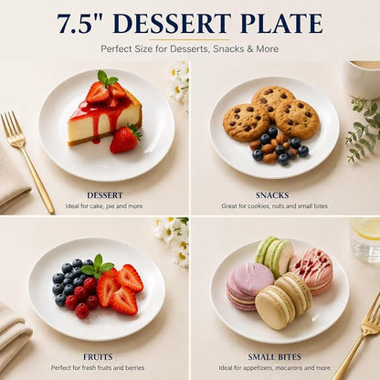 White Dessert Plates Set of 6, 7.5 Inch Ceramic Appetizer Plates, Small - Image 2