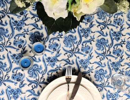 ATOSII Midnight Bloom 100% Cotton Spring Summer Tablecloth, Hand Block Print Rectangle Table Cover for Kitchen Dining Linen I Parties, Outdoors, Wedding, Easter I 72 X 140 Inches I 12 Seater