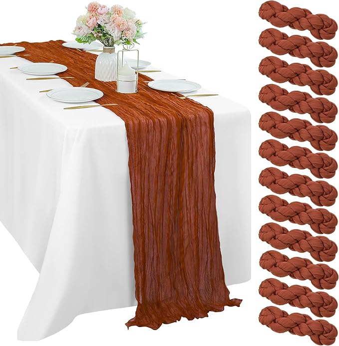 12 Pcs Cheesecloth Table Runner 10FT Terracotta Runner by Sunnyline