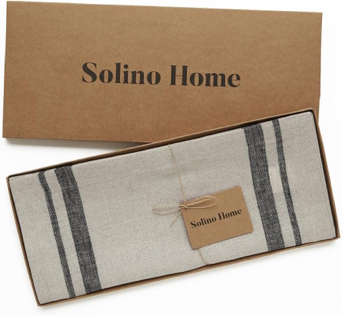 Solino Home 100% Pure Linen Table Runner, 14 x 108 in, French Stripe | Table - Image 5
