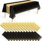 24 Pack Black and Gold Tablecloth and Table Runner Set Party Decorations by Zachely