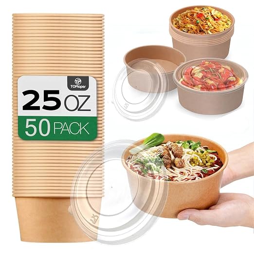 TOPtoper 50 Pack 25 Oz Large Paper Bowls by TOPtoper