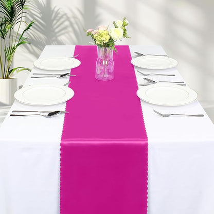 VACVELT Hot Pink Satin Table Runners, 12x72 Inch, 12 Pack, Scalloped Edge | - Image 8