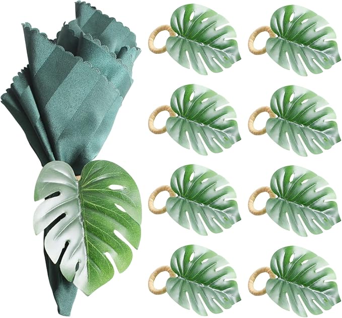 wonlex Monstera Napkin Rings Set of 8, Handmade Palm Tree Napkin Ring, Large by wonlex