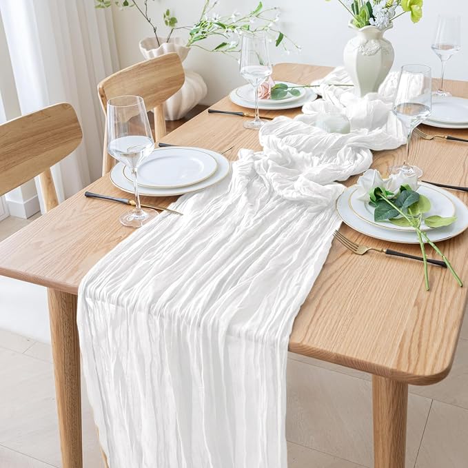 Cheesecloth Table Runner 10FT Ivory Boho Gauze Rustic Sheer Table Runners | - Image 8