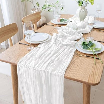 Cheesecloth Table Runner 10FT Ivory Boho Gauze Rustic Sheer Table Runners | - Image 8