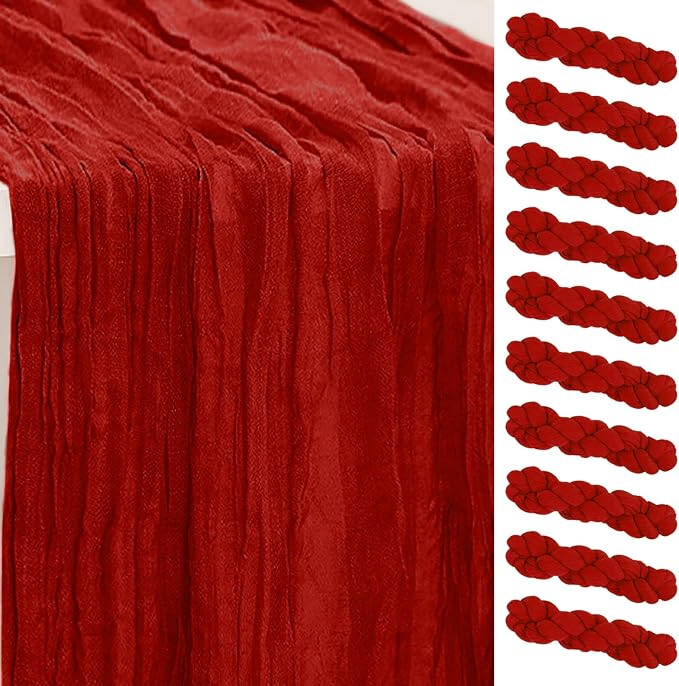 10 Pack Burgundy Cheesecloth Table Runner 35x120 Inch 10Ft Rustic Gauze Cheese by SuBleer