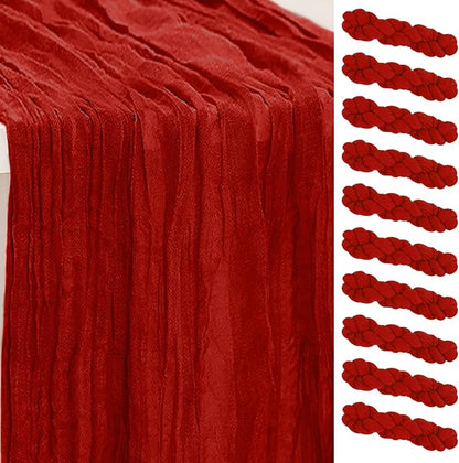 10 Pack Burgundy Cheesecloth Table Runner 35x120 Inch 10Ft Rustic Gauze Cheese by SuBleer