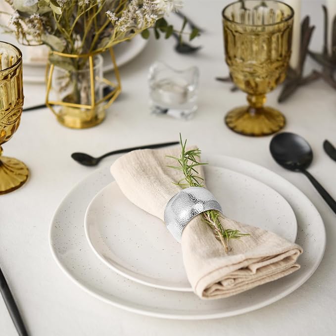Lallisa 24 Pcs Silver Napkin Rings Bulk Metal Classic Napkin Ring Holders - Image 7