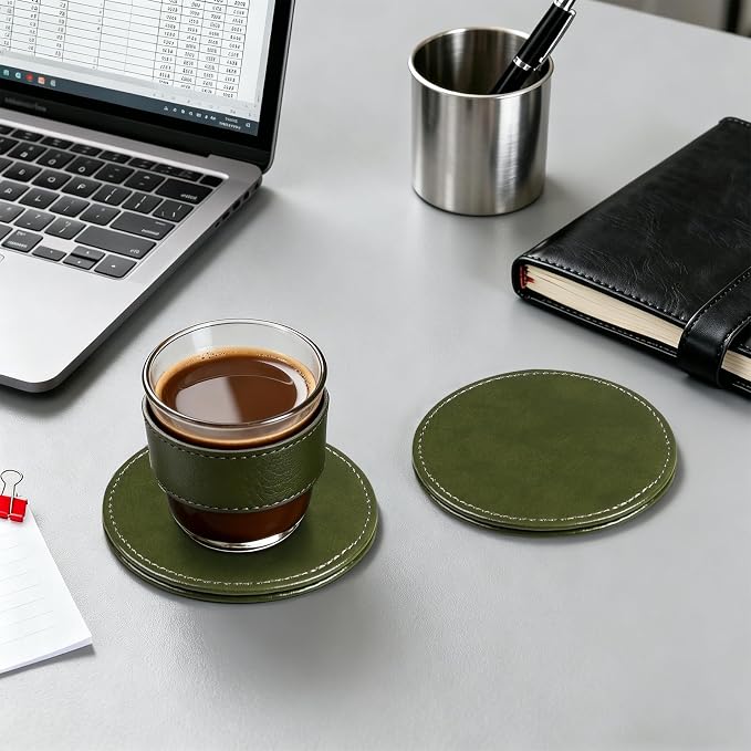 Leather Coasters Set of 6 with Holder, Tabletop Protection, Coffee Table & Bar - Image 8