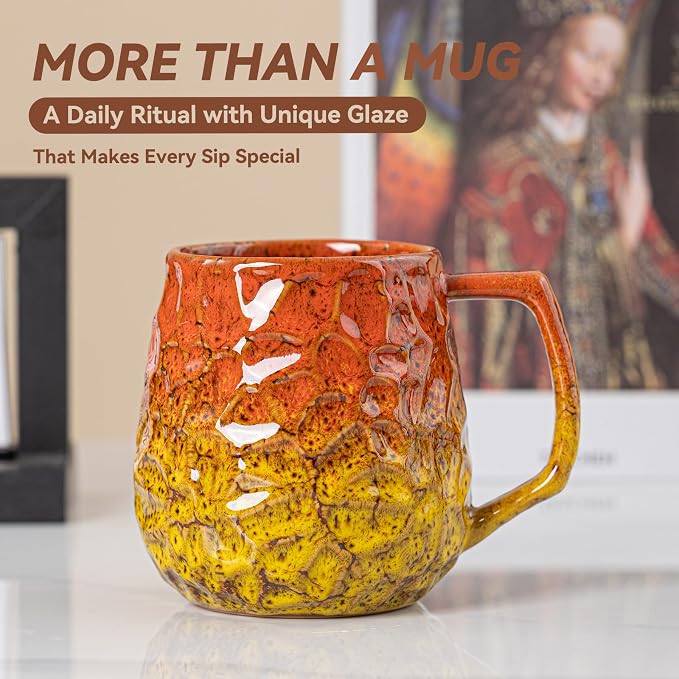 18oz Unique Orange & Yellow Kiln-Change Ceramic Coffee Mug, Handcrafted - Image 7