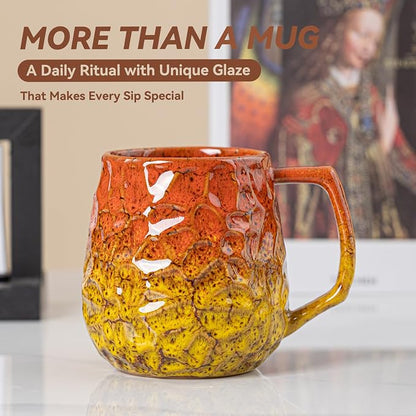 18oz Unique Orange & Yellow Kiln-Change Ceramic Coffee Mug, Handcrafted - Image 7