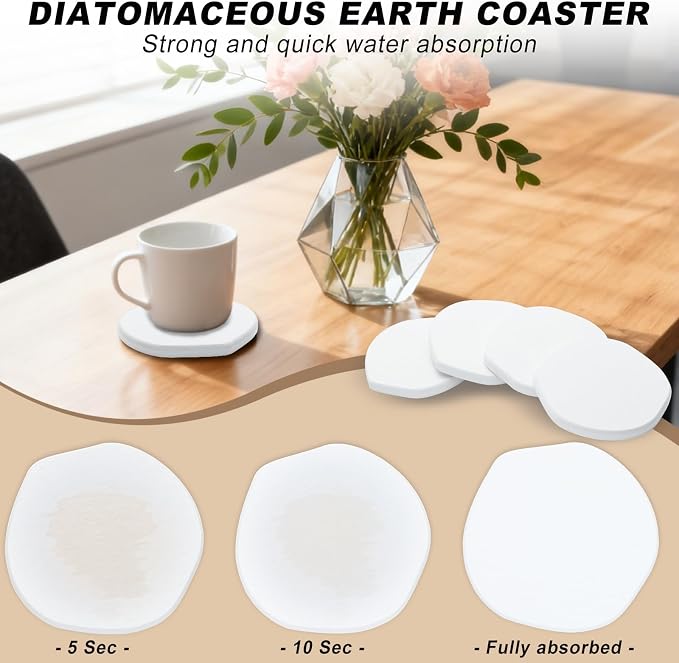 Azhou 6Pcs Absorbent Diatomaceous Earth Coasters Set - Image 2
