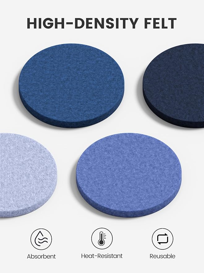 Fluxynara Felt Coasters with Holder, Denim Mist | Round Felt Coasters, - Image 3