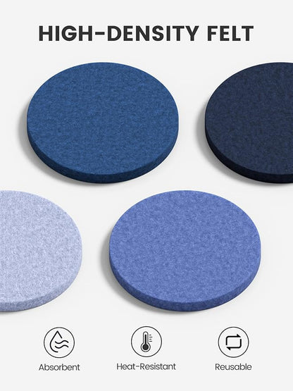 Fluxynara Felt Coasters with Holder, Denim Mist | Round Felt Coasters, - Image 3