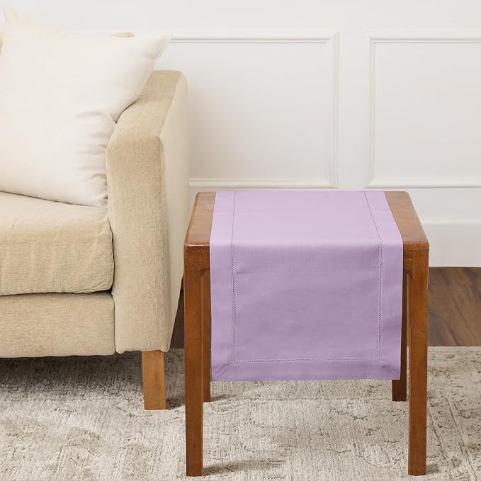 Solino Home Cotton Linen Dining Table Runner Lavender Hemstitch, 14 x 36 in | by SolinoHome