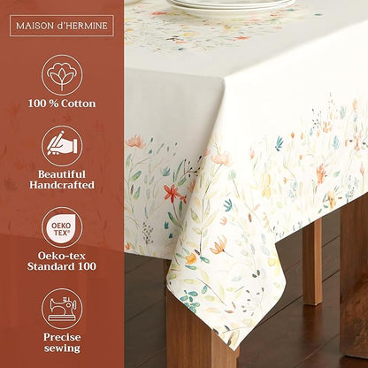 Maison d' Hermine Table Cloth Square Table 100% Cotton 54 x 54 Inches Tablecloth Reusable Decorative Everyday Use for Dining Room, Farmhouse, Home, Party, Festive & Wedding Spring Summer - Colmar